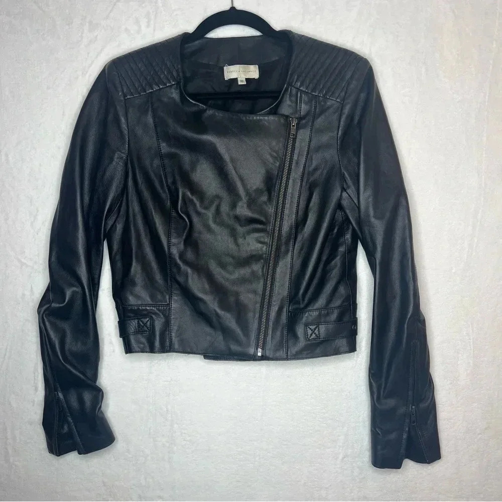 Rebecca Vallance 100% Lamb Leather Moto Zipper Jacket Women's Size 10